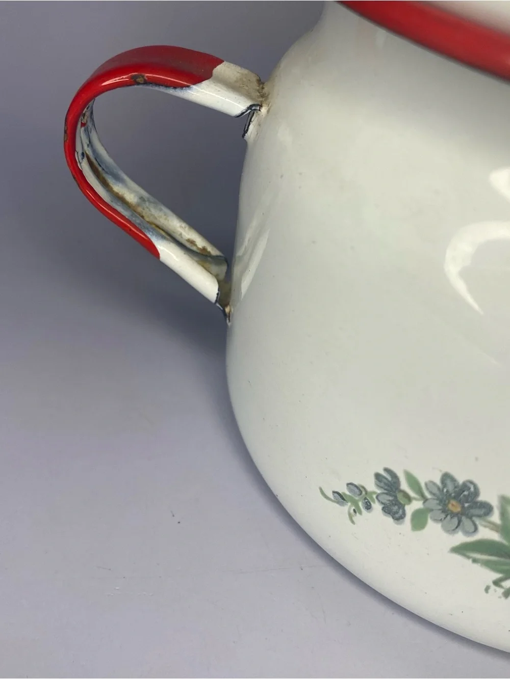 Vintage Cinsa Saltillo Mexico Enamelware White/Red Sugar Pot Floral Design